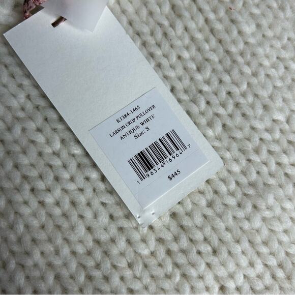 LoveShackFancy Larson Crop Pullover Sweater Top White Baby Alpaca Wool Small NWT - Picture 4 of 9